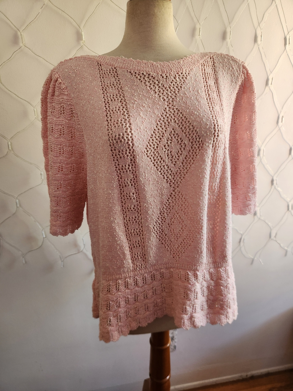 Vintage Leslie Fay II Light Pink Women's Knit Sweater Top • Size 18